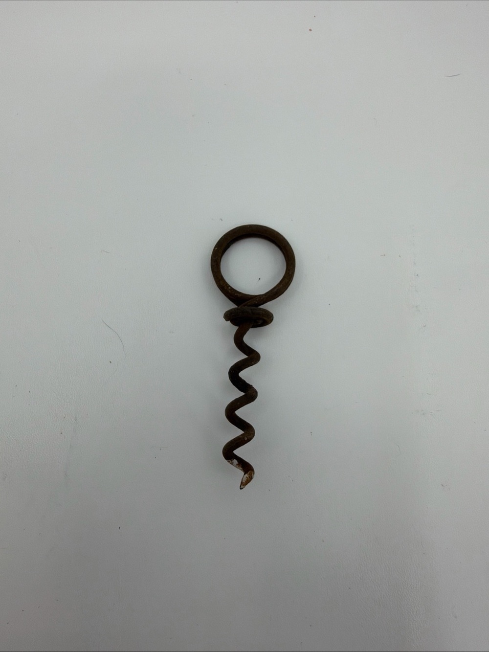Vintage Small Iron Corkscrew Finger Loop Handle Rust Patina Bottle Opener